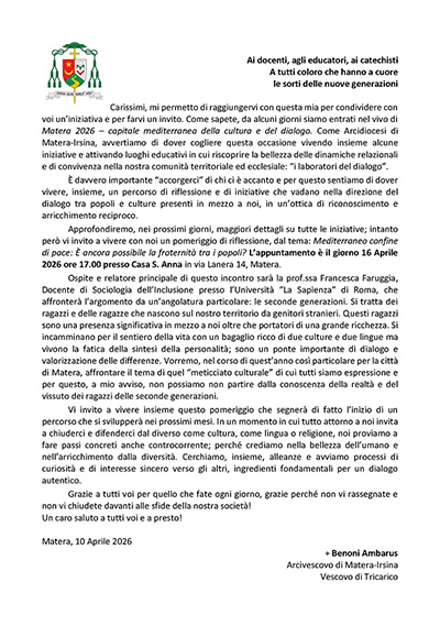 Lettera invito di SER Mons Benoni Ambarus_P